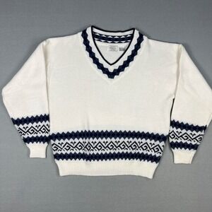 VTG Sears Mens Store Sweater Mens Large V-Neck‎ Fair Isle Knit Preppy Ivy Korea